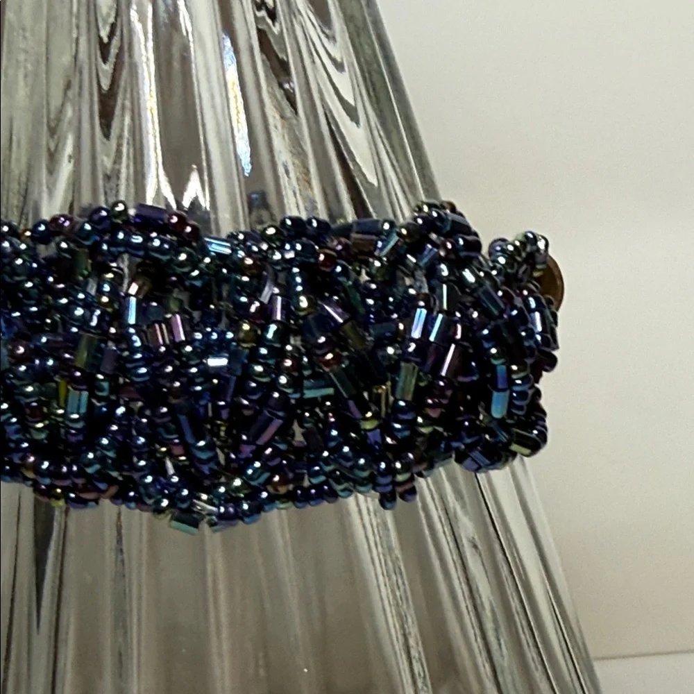 Amazing Multicolor oil slick woven braided wide seed bead boho Beaded Bracelet